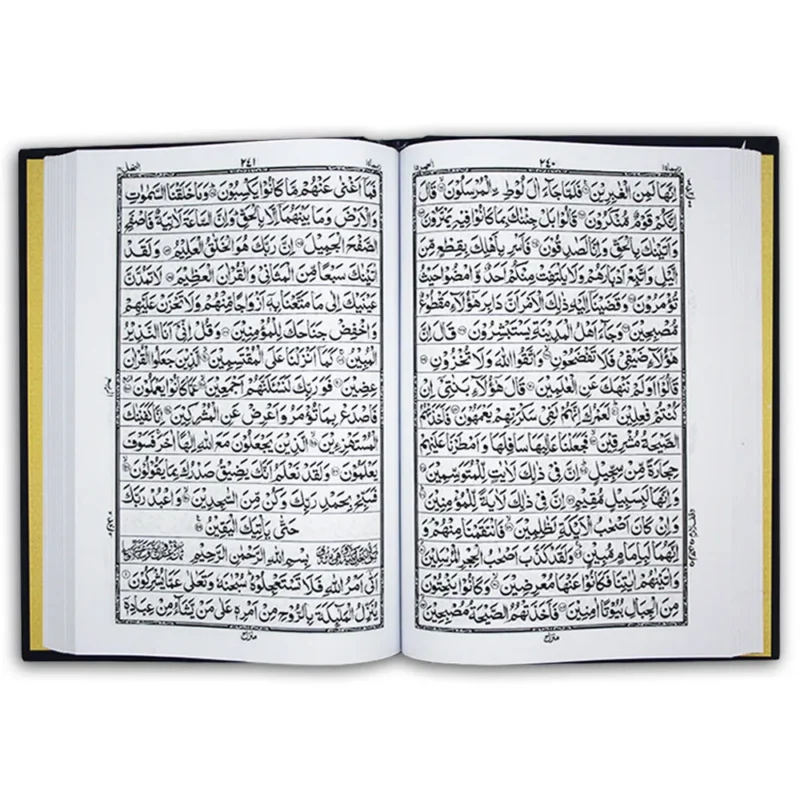 16 Line Holy Quran Muara - Taj Company edition without Tajweed markings, imported white paper, black bold Arabic text, ideal for Hifz students.