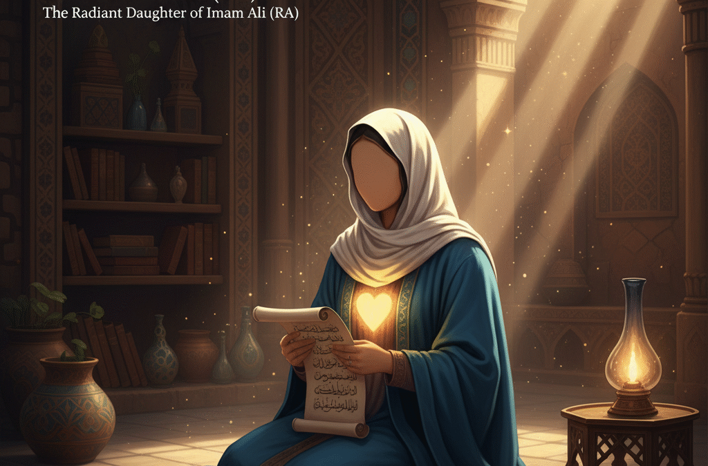 Zainab bint Ali (RA) — the radiant daughter of Imam Ali (RA), whose courage and faith illuminated the darkness after Karbala.