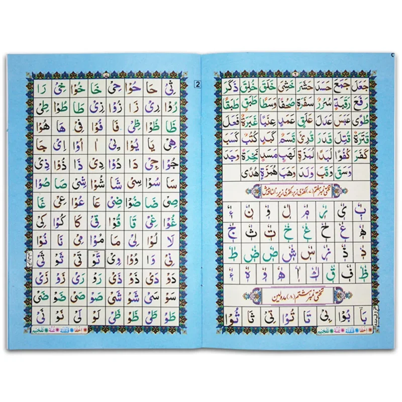 nner pages of the Noorani Qaida Colour Coded Tajweedi for Kids by Taj Company (854-16), featuring colorful coding for easy learning of Tajweed rules.