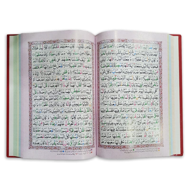 Red Leather Rainbow Colorful Quran 16 Lines Tajweedi - Image 2