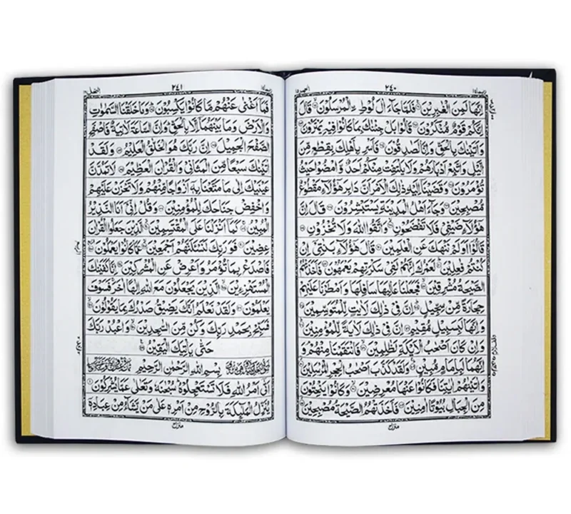 A 16-line Quran Mushaf from Taj Company (indo-Pak bold script) – each page has 16 text lines for clarity and uniformity.