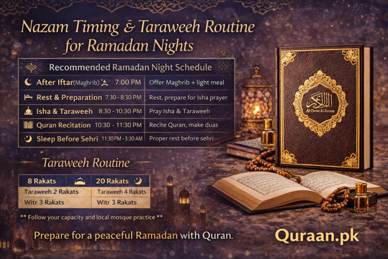 Plan peaceful Ramadan nights with proper Nazam timing and a structured Taraweeh routine