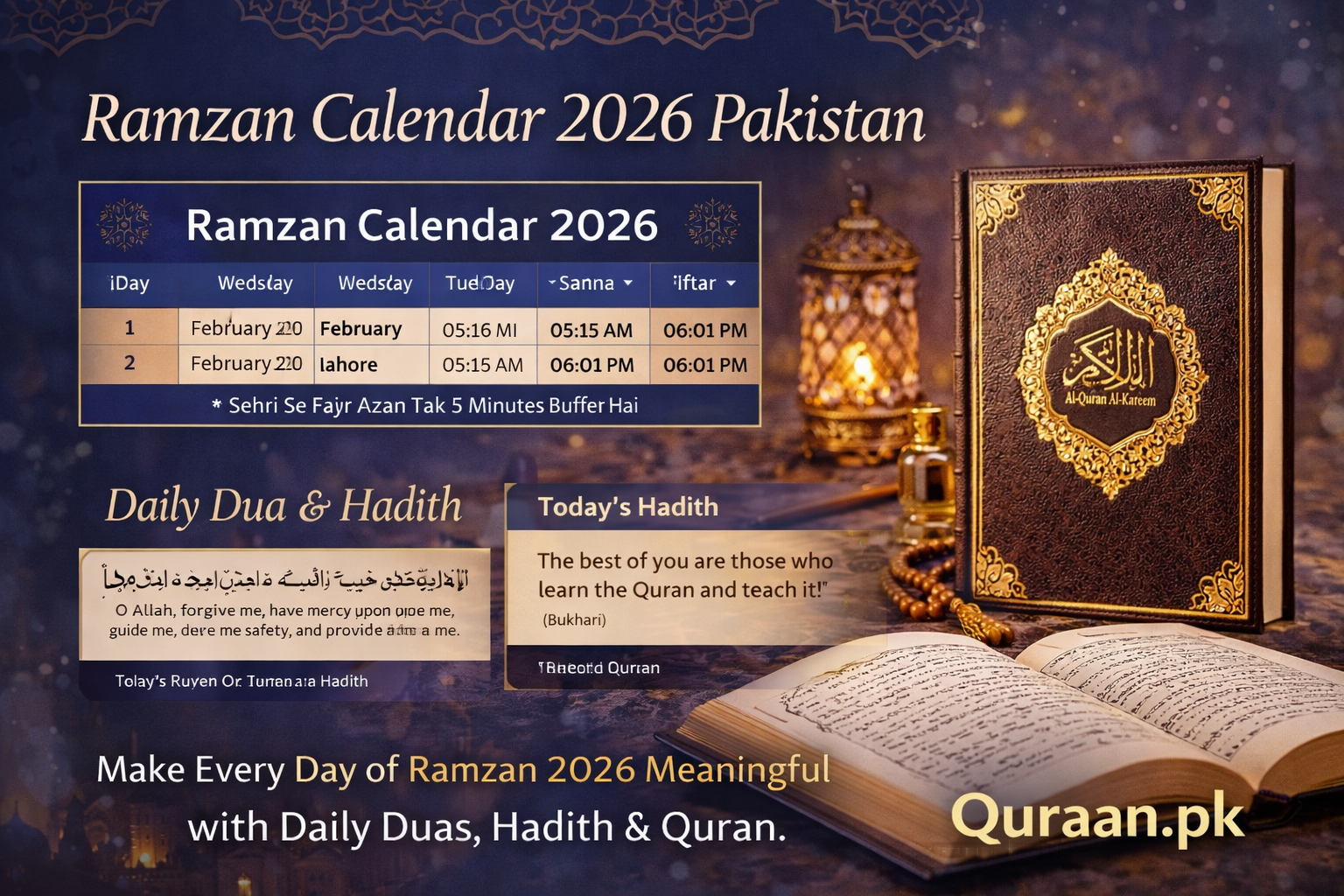 Ramzan Calendar 2026 Pakistan | Daily Duas & Hadith – Quraan.pk