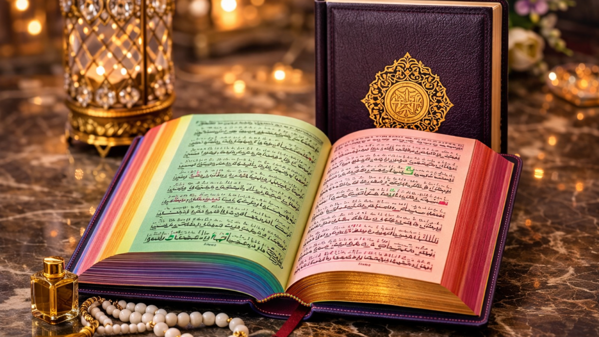 Buy original Taj Company Rainbow Quran with Tajweed rules online in Pakistan – beautiful colors, perfect recitation, trusted quality.
