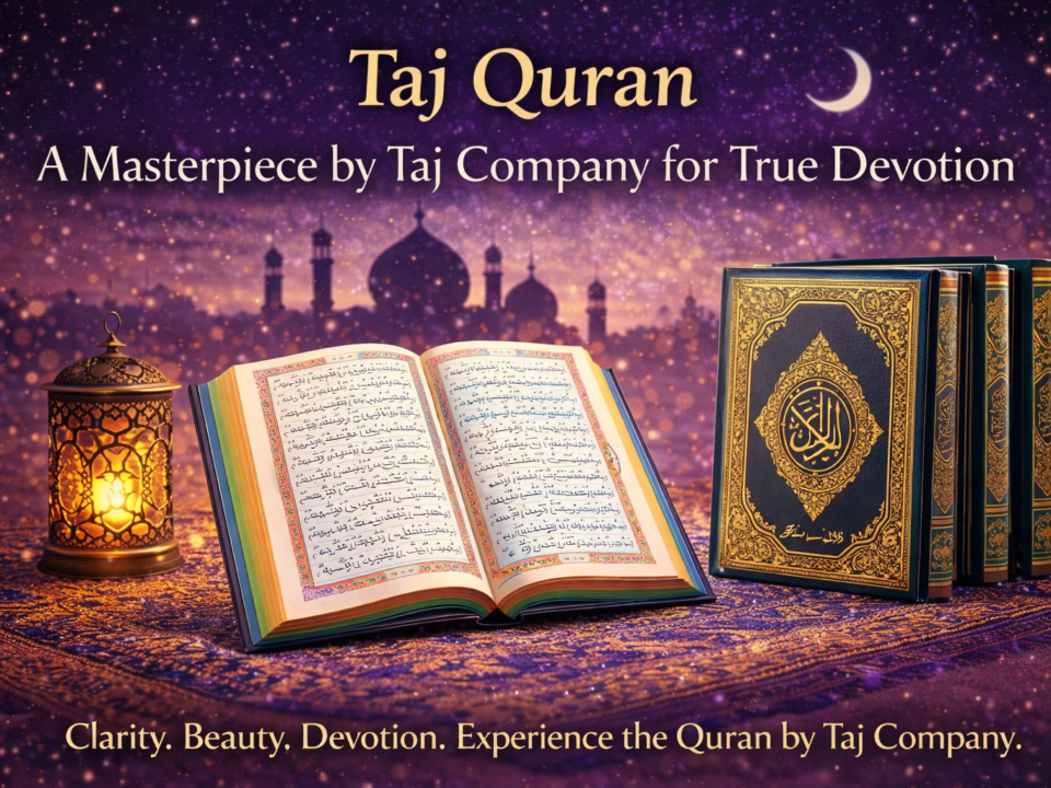 Taj Quran by Taj Company featuring elegant design and Tajweed rules for precise recitation