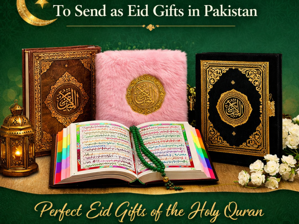 Top Taj Quraan Editions for Eid Gifts in Pakistan including Tajweedi Quran, Rainbow Colorful Quran 16 Lines Tajweedi, and luxury Taj Company Quran gift sets.