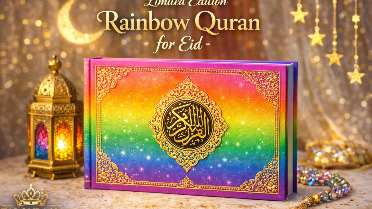 Limited Edition Rainbow Colorful Quran 16 Lines Tajweedi by Taj Company – luxury Taj Quraan gift edition perfect for Eid celebrations and Islamic gifts.