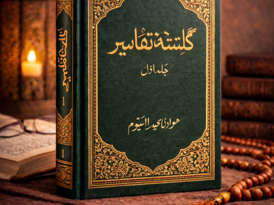 Guldasta-e-Tafaseer Volume 1 by Molana Abdul Qayyum hardcover Urdu Tafseer book with elegant Islamic cover design for Quran study