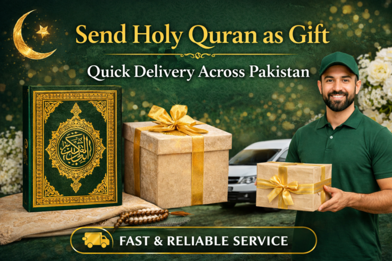 Send Holy Quran as Gift with Quick Delivery Across Pakistan featuring Taj Company Quran, Tajweedi Quran, and premium Islamic gift boxes.