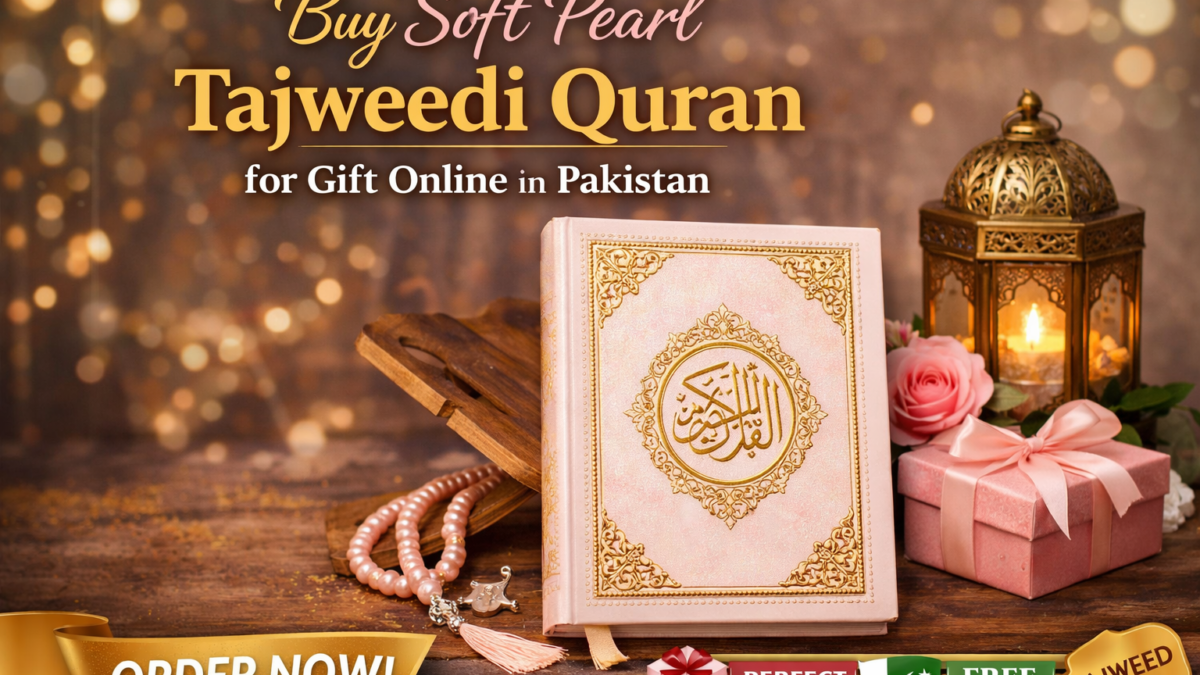 Soft Pearl Tajweedi Quran rainbow 16 lines luxury gift edition with velvet binding and Islamic gift box in Pakistan