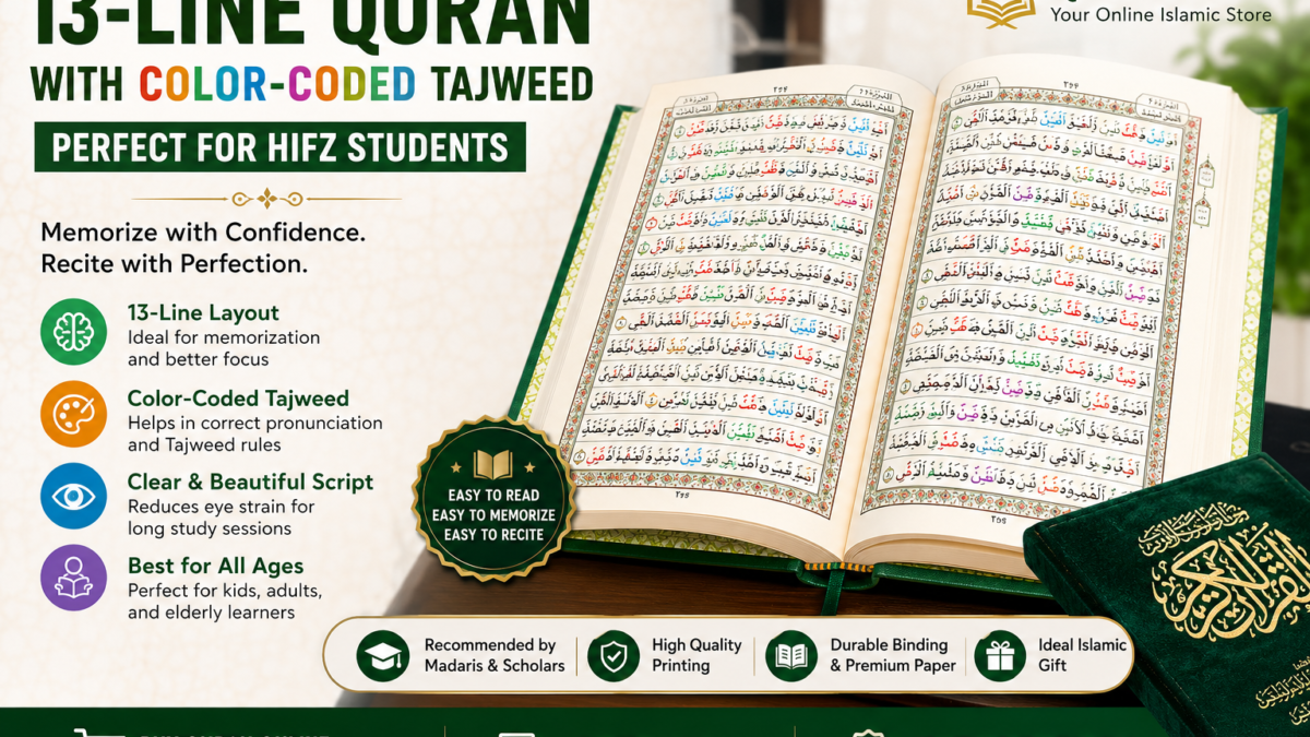 13-Line Color-Coded Tajweed Quran – Perfect Choice for Hifz Students in Pakistan.